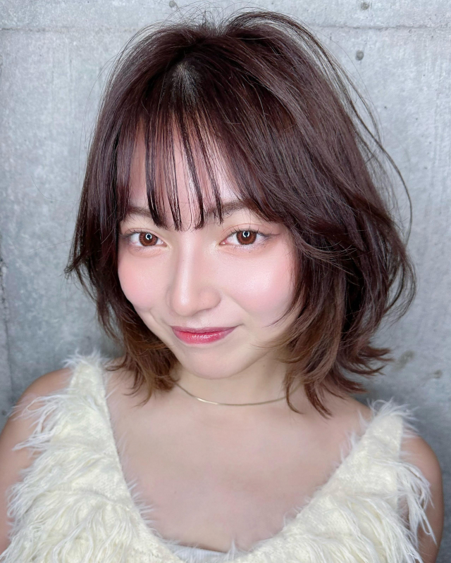 シースルーバング透明感カラーオリーブベージュレイヤー